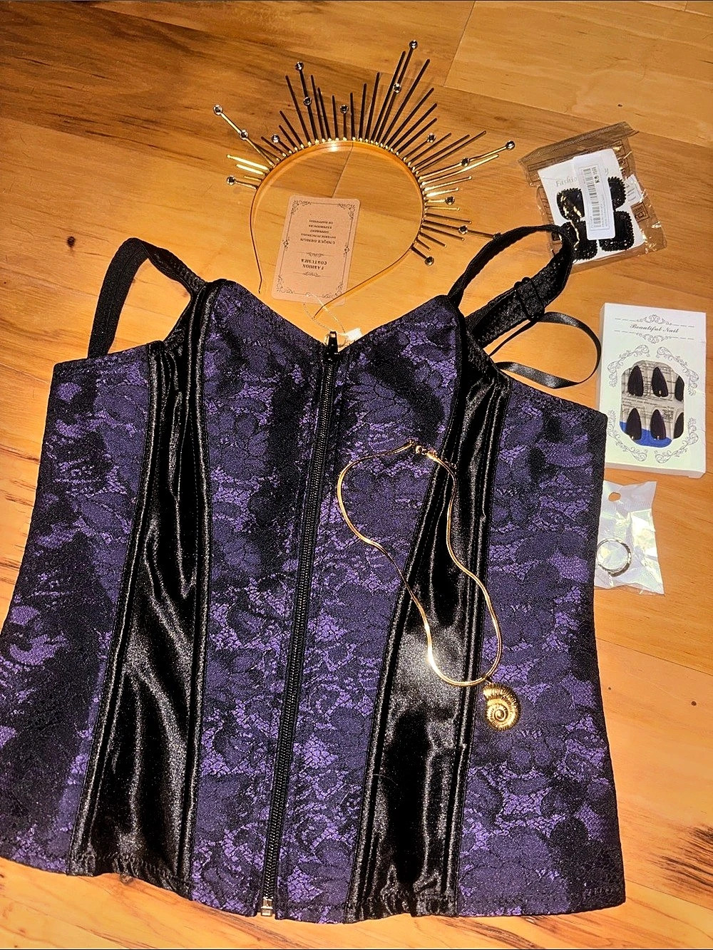 Ursula Halloween costume Purple & Black Floral Corset Top Party Set new